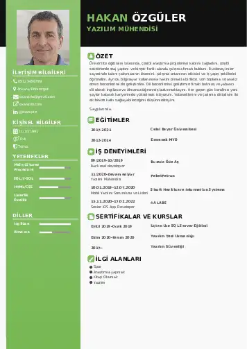Yazılım Mühendisi Cv Örnekleri cv indir